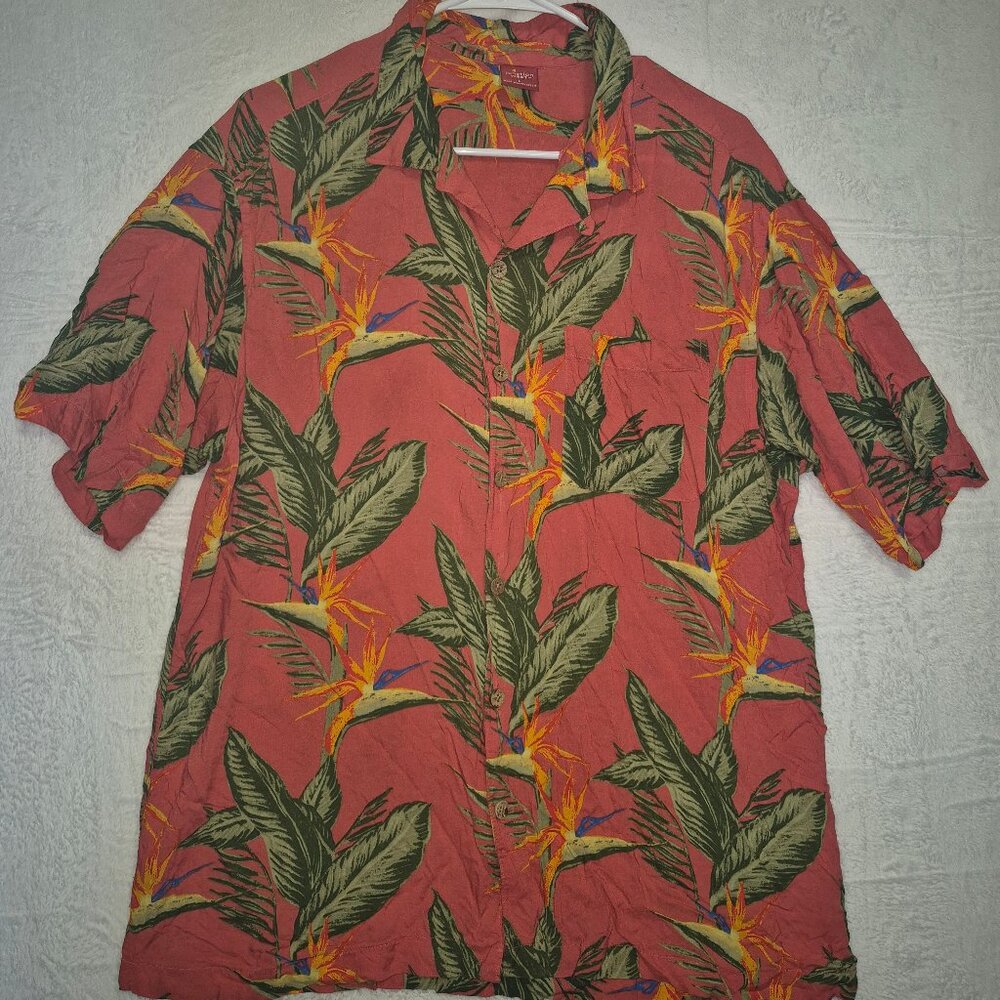 Junction West Hawaiian Shirt Birds of Paradise Floral Aloha Tropical Rayon Sz L